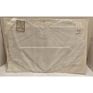 Irish Linen‎ 8 Placemats & 8 Napkins Boutross Madeira Shell Set Hand Embroidery